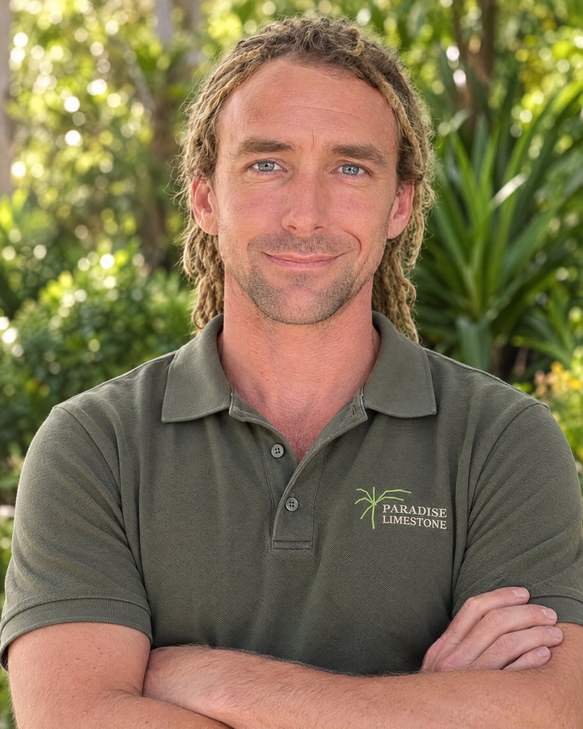 Aaron Emery, owner of Paradise Limestone, in the garden