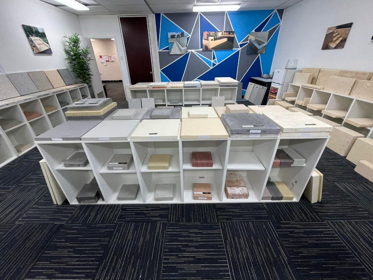 Inside the Paradise Limestone showroom with limestone and stone samples on display